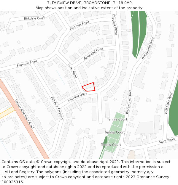 7, FAIRVIEW DRIVE, BROADSTONE, BH18 9AP: Location map and indicative extent of plot