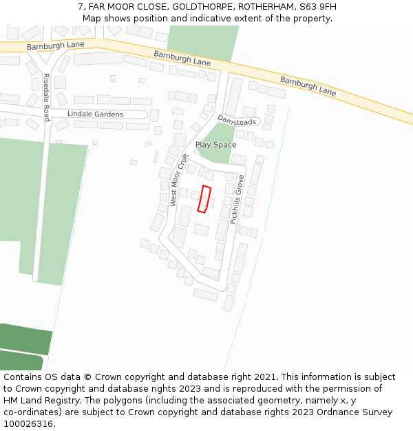 7, FAR MOOR CLOSE, GOLDTHORPE, ROTHERHAM, S63 9FH: Location map and indicative extent of plot