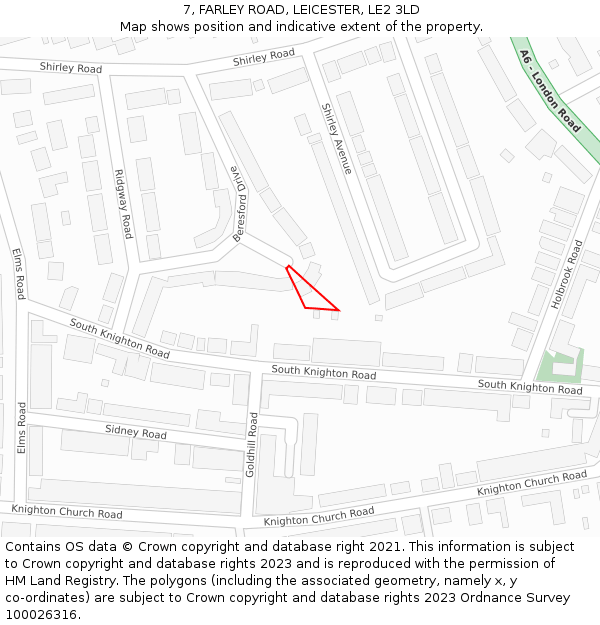 7, FARLEY ROAD, LEICESTER, LE2 3LD: Location map and indicative extent of plot