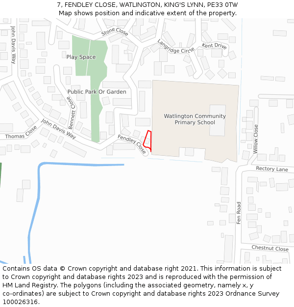 7, FENDLEY CLOSE, WATLINGTON, KING'S LYNN, PE33 0TW: Location map and indicative extent of plot