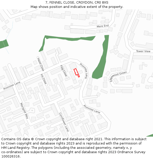 7, FENNEL CLOSE, CROYDON, CR0 8XS: Location map and indicative extent of plot