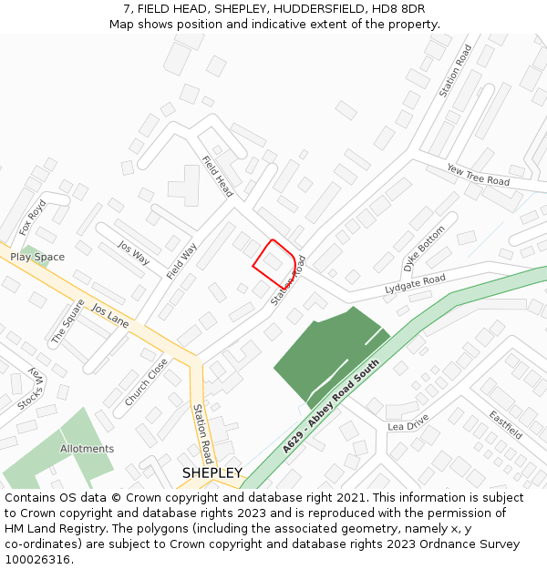 7, FIELD HEAD, SHEPLEY, HUDDERSFIELD, HD8 8DR: Location map and indicative extent of plot