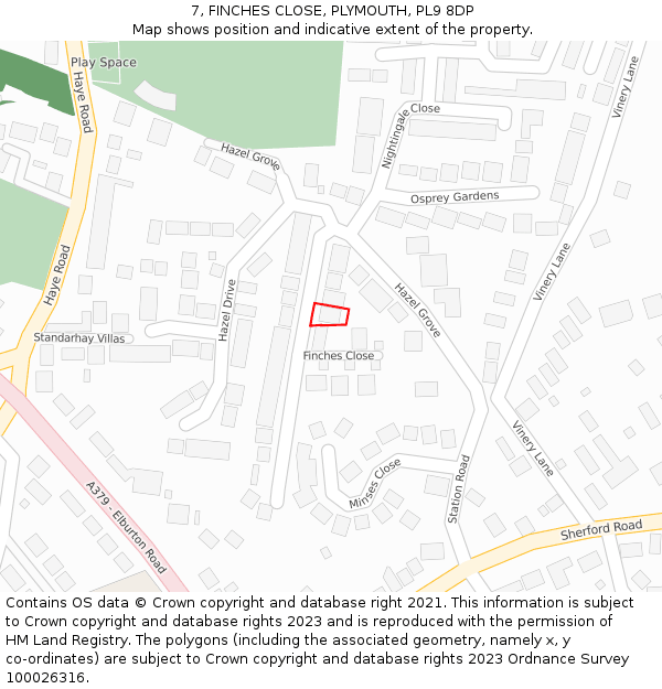 7, FINCHES CLOSE, PLYMOUTH, PL9 8DP: Location map and indicative extent of plot