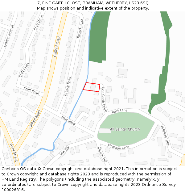 7, FINE GARTH CLOSE, BRAMHAM, WETHERBY, LS23 6SQ: Location map and indicative extent of plot