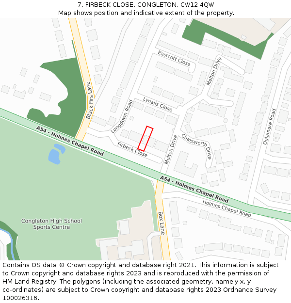 7, FIRBECK CLOSE, CONGLETON, CW12 4QW: Location map and indicative extent of plot