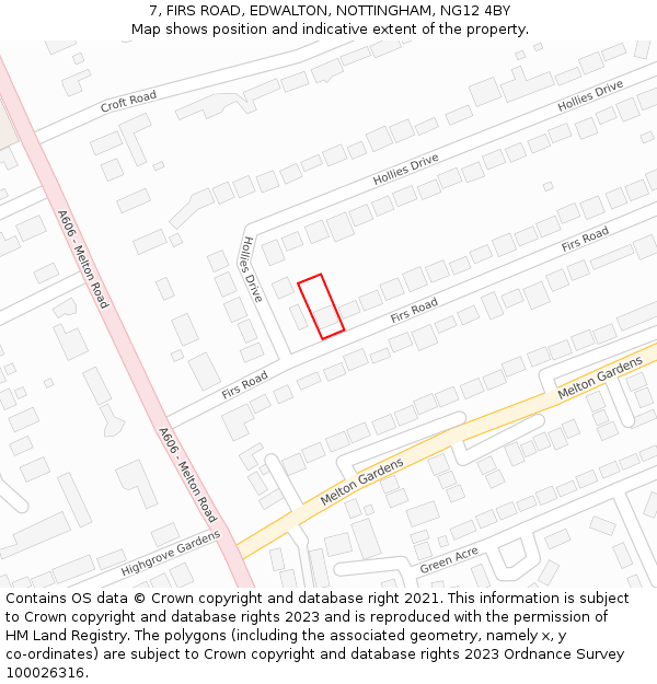 7, FIRS ROAD, EDWALTON, NOTTINGHAM, NG12 4BY: Location map and indicative extent of plot