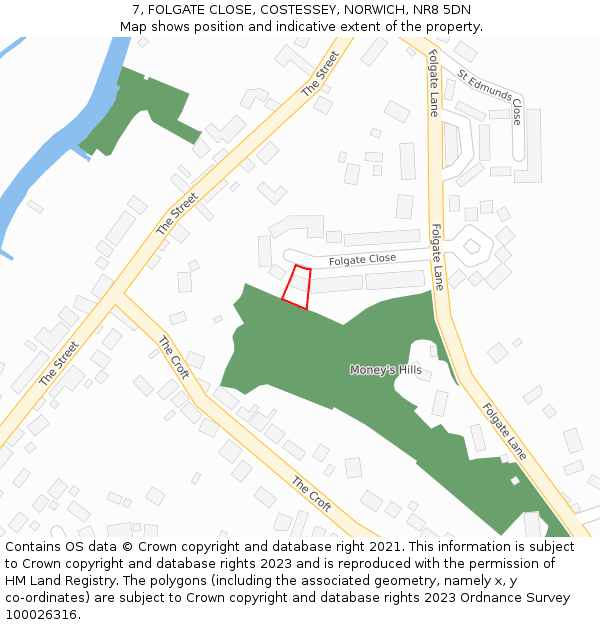 7, FOLGATE CLOSE, COSTESSEY, NORWICH, NR8 5DN: Location map and indicative extent of plot