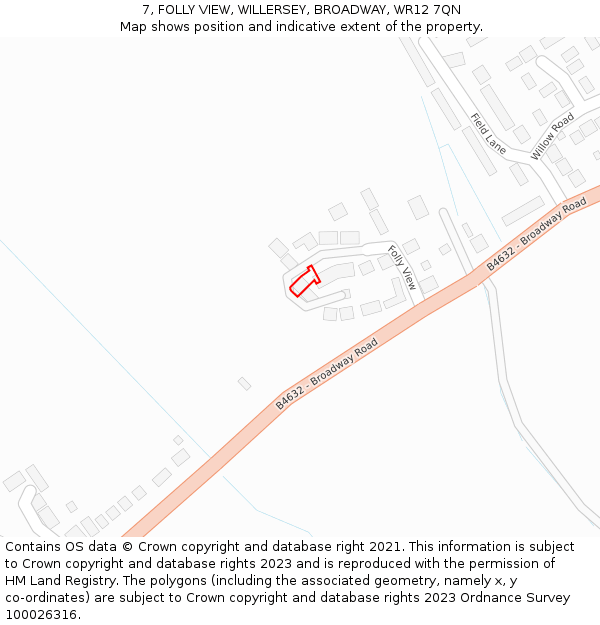 7, FOLLY VIEW, WILLERSEY, BROADWAY, WR12 7QN: Location map and indicative extent of plot