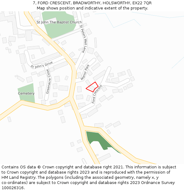 7, FORD CRESCENT, BRADWORTHY, HOLSWORTHY, EX22 7QR: Location map and indicative extent of plot