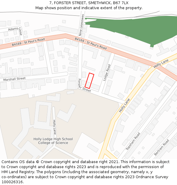 7, FORSTER STREET, SMETHWICK, B67 7LX: Location map and indicative extent of plot