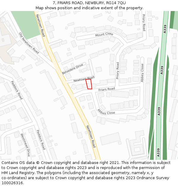 7, FRIARS ROAD, NEWBURY, RG14 7QU: Location map and indicative extent of plot