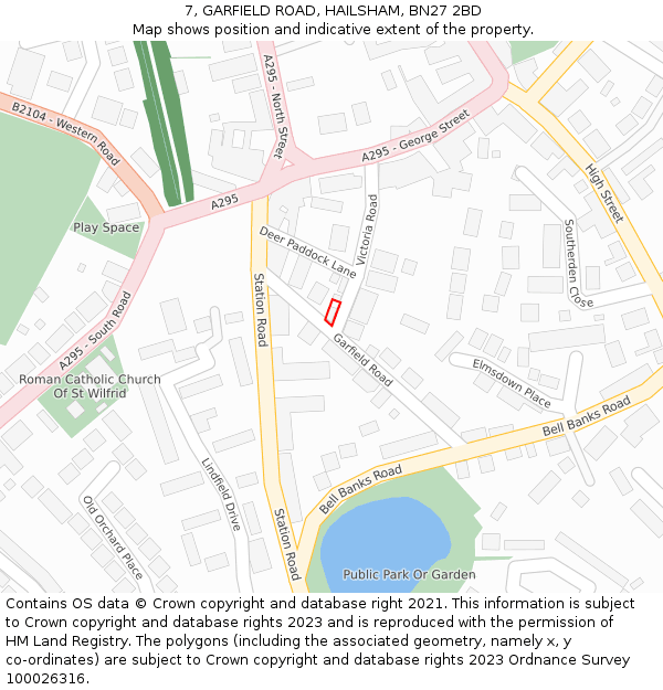 7, GARFIELD ROAD, HAILSHAM, BN27 2BD: Location map and indicative extent of plot