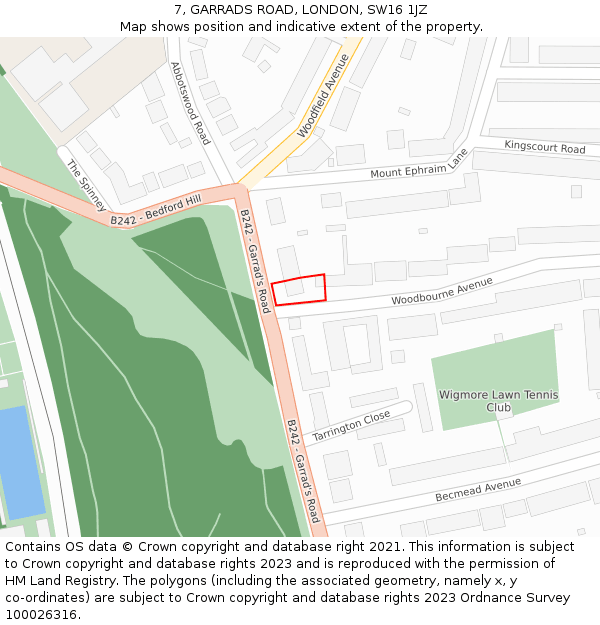 7, GARRADS ROAD, LONDON, SW16 1JZ: Location map and indicative extent of plot