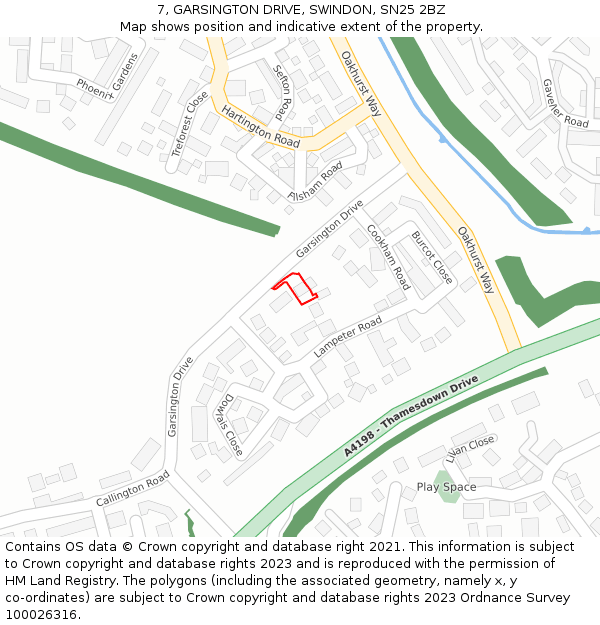 7, GARSINGTON DRIVE, SWINDON, SN25 2BZ: Location map and indicative extent of plot