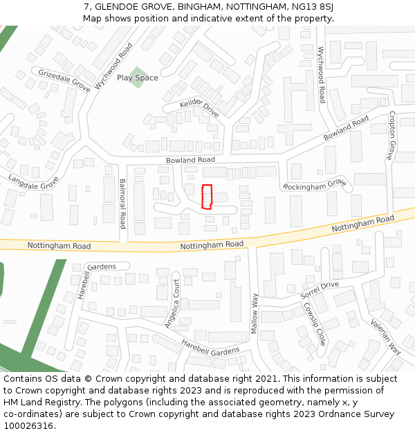 7, GLENDOE GROVE, BINGHAM, NOTTINGHAM, NG13 8SJ: Location map and indicative extent of plot