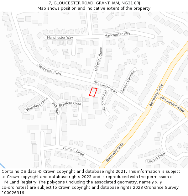 7, GLOUCESTER ROAD, GRANTHAM, NG31 8RJ: Location map and indicative extent of plot