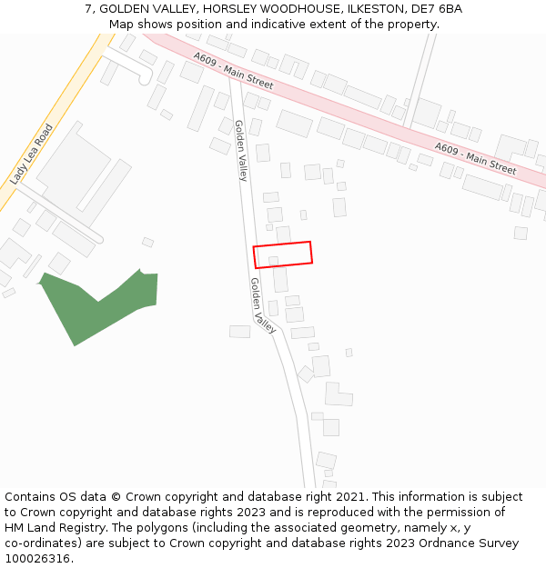 7, GOLDEN VALLEY, HORSLEY WOODHOUSE, ILKESTON, DE7 6BA: Location map and indicative extent of plot