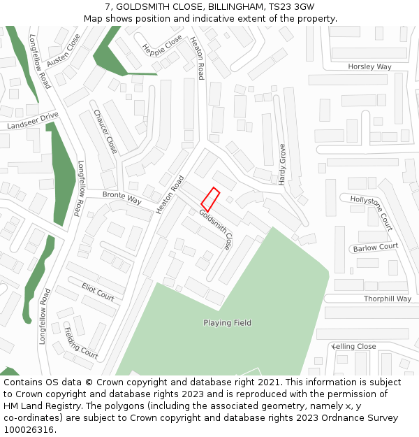 7, GOLDSMITH CLOSE, BILLINGHAM, TS23 3GW: Location map and indicative extent of plot