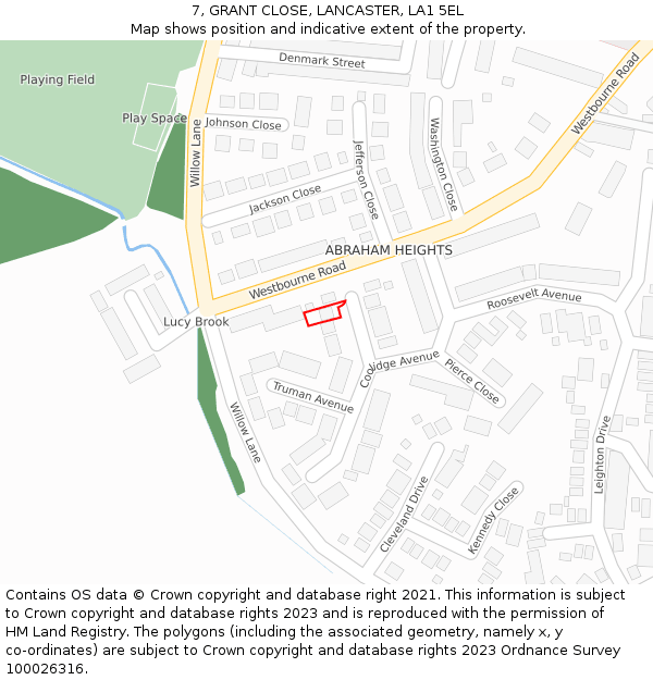 7, GRANT CLOSE, LANCASTER, LA1 5EL: Location map and indicative extent of plot