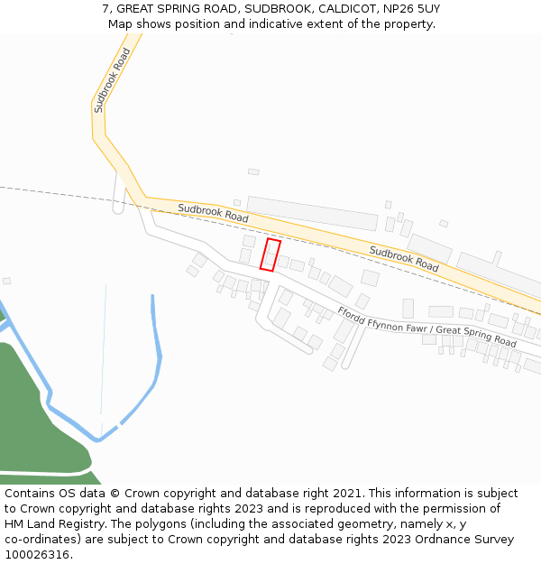 7, GREAT SPRING ROAD, SUDBROOK, CALDICOT, NP26 5UY: Location map and indicative extent of plot