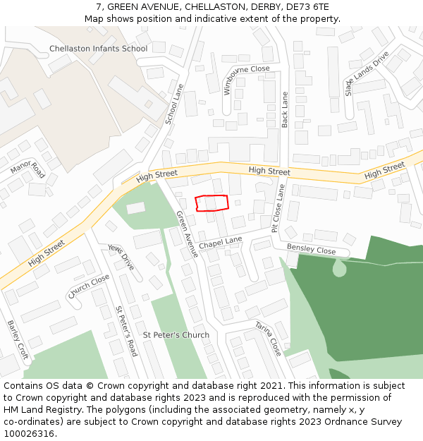 7, GREEN AVENUE, CHELLASTON, DERBY, DE73 6TE: Location map and indicative extent of plot