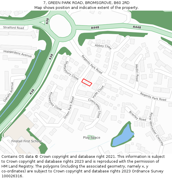 7, GREEN PARK ROAD, BROMSGROVE, B60 2RD: Location map and indicative extent of plot