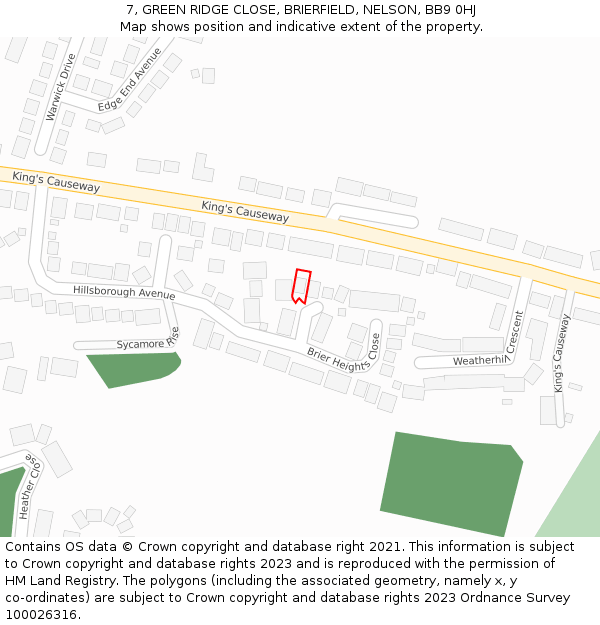 7, GREEN RIDGE CLOSE, BRIERFIELD, NELSON, BB9 0HJ: Location map and indicative extent of plot