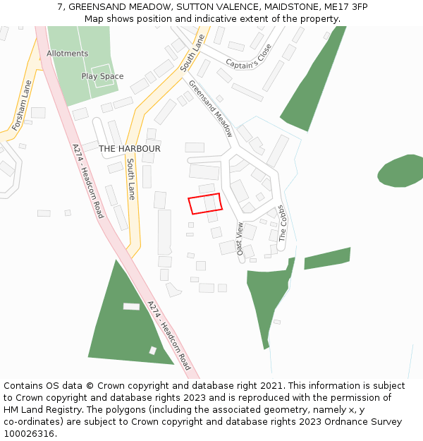 7, GREENSAND MEADOW, SUTTON VALENCE, MAIDSTONE, ME17 3FP: Location map and indicative extent of plot