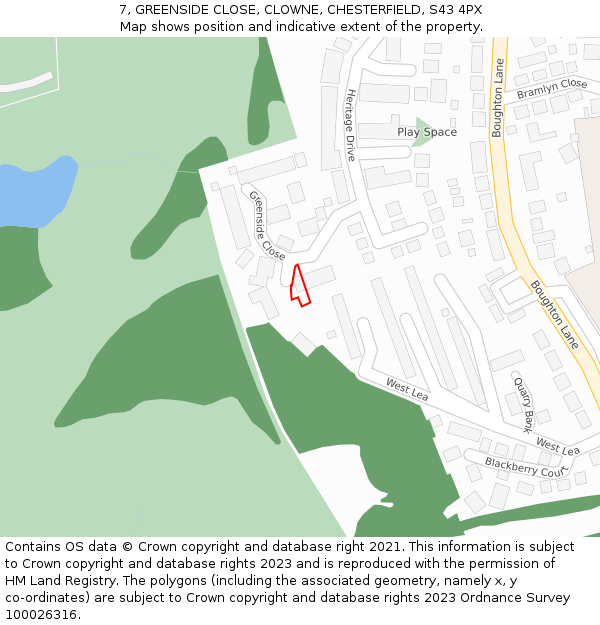 7, GREENSIDE CLOSE, CLOWNE, CHESTERFIELD, S43 4PX: Location map and indicative extent of plot