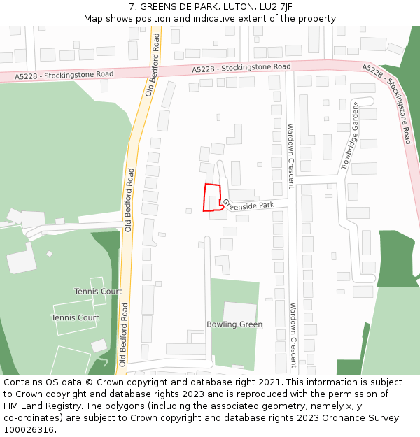 7, GREENSIDE PARK, LUTON, LU2 7JF: Location map and indicative extent of plot