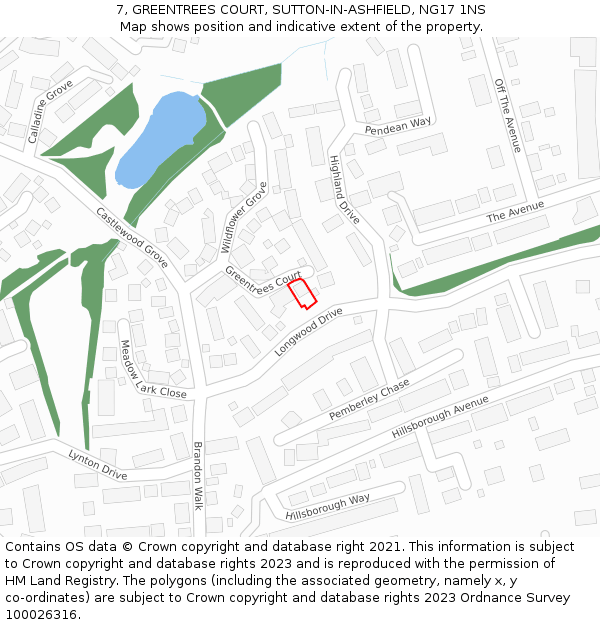 7, GREENTREES COURT, SUTTON-IN-ASHFIELD, NG17 1NS: Location map and indicative extent of plot