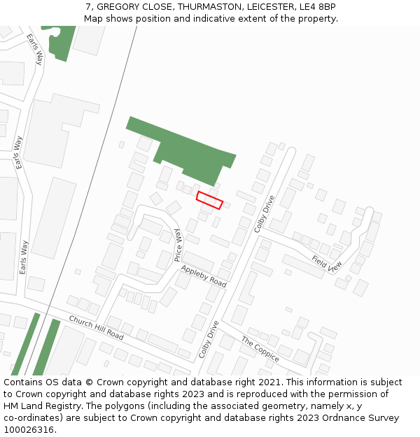 7, GREGORY CLOSE, THURMASTON, LEICESTER, LE4 8BP: Location map and indicative extent of plot