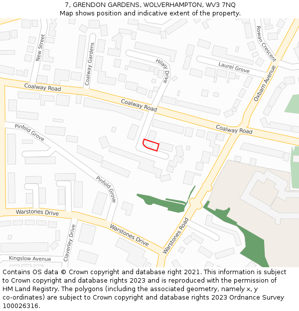 7, GRENDON GARDENS, WOLVERHAMPTON, WV3 7NQ: Location map and indicative extent of plot