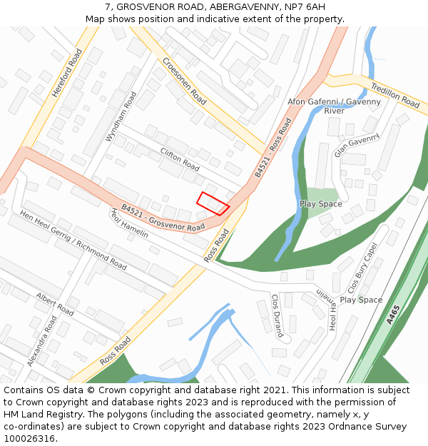 7, GROSVENOR ROAD, ABERGAVENNY, NP7 6AH: Location map and indicative extent of plot