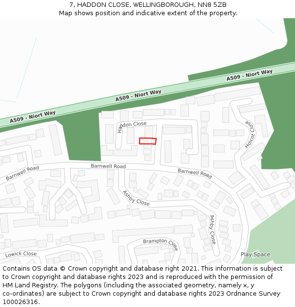 7, HADDON CLOSE, WELLINGBOROUGH, NN8 5ZB: Location map and indicative extent of plot