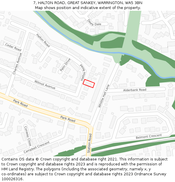 7, HALTON ROAD, GREAT SANKEY, WARRINGTON, WA5 3BN: Location map and indicative extent of plot