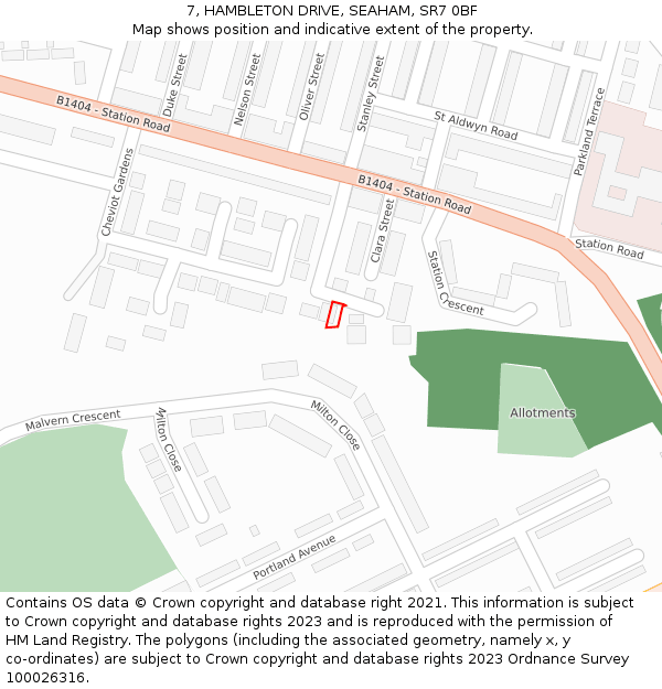 7, HAMBLETON DRIVE, SEAHAM, SR7 0BF: Location map and indicative extent of plot