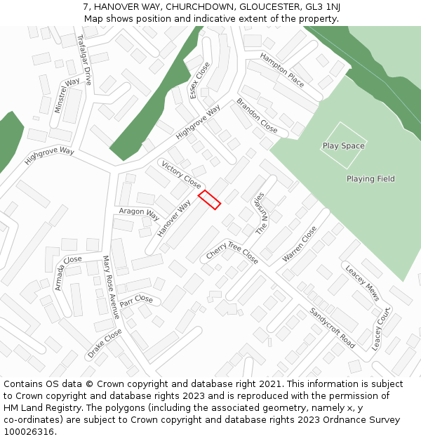 7, HANOVER WAY, CHURCHDOWN, GLOUCESTER, GL3 1NJ: Location map and indicative extent of plot