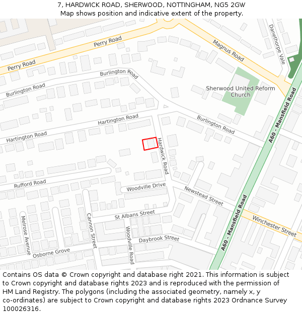 7, HARDWICK ROAD, SHERWOOD, NOTTINGHAM, NG5 2GW: Location map and indicative extent of plot