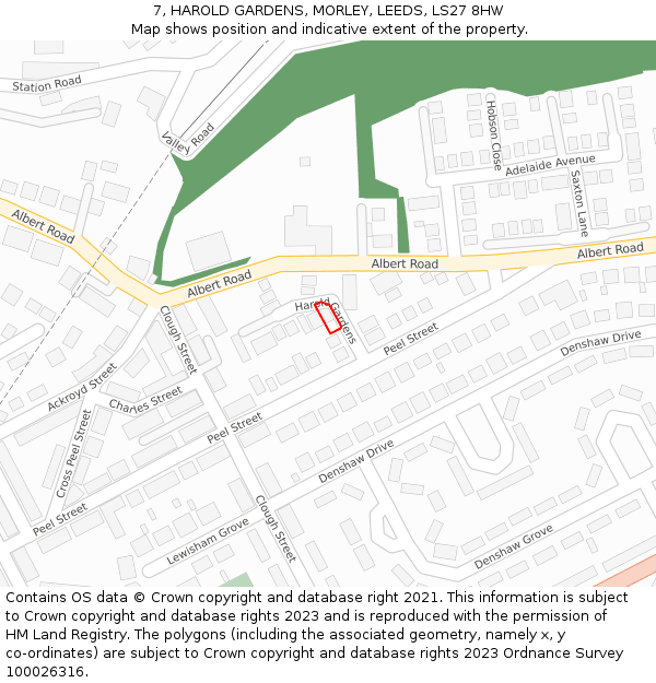 7, HAROLD GARDENS, MORLEY, LEEDS, LS27 8HW: Location map and indicative extent of plot