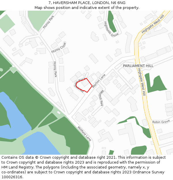 7, HAVERSHAM PLACE, LONDON, N6 6NG: Location map and indicative extent of plot