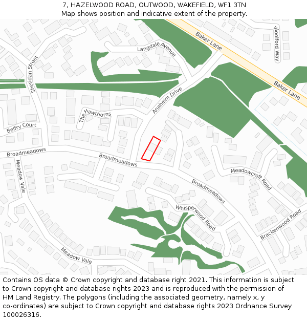 7, HAZELWOOD ROAD, OUTWOOD, WAKEFIELD, WF1 3TN: Location map and indicative extent of plot