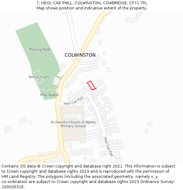 7, HEOL CAE PWLL, COLWINSTON, COWBRIDGE, CF71 7PL: Location map and indicative extent of plot