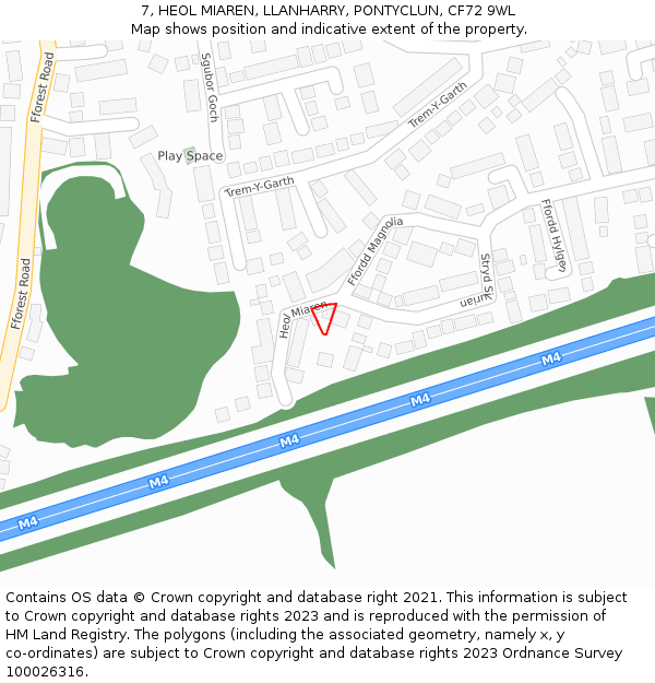 7, HEOL MIAREN, LLANHARRY, PONTYCLUN, CF72 9WL: Location map and indicative extent of plot