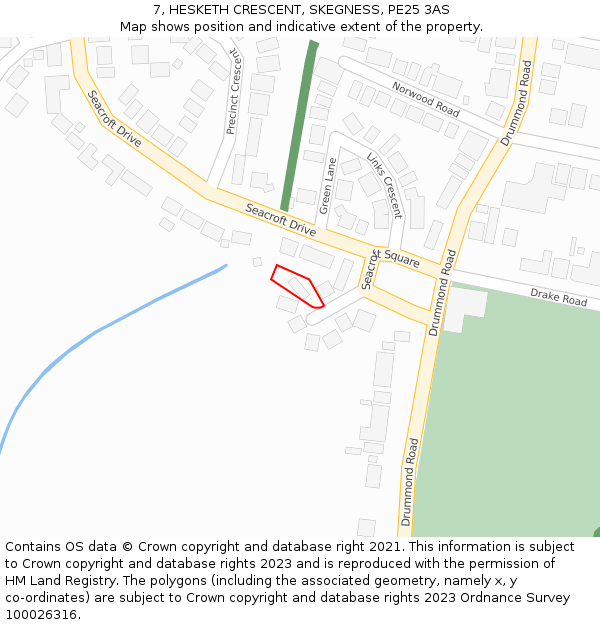 7, HESKETH CRESCENT, SKEGNESS, PE25 3AS: Location map and indicative extent of plot