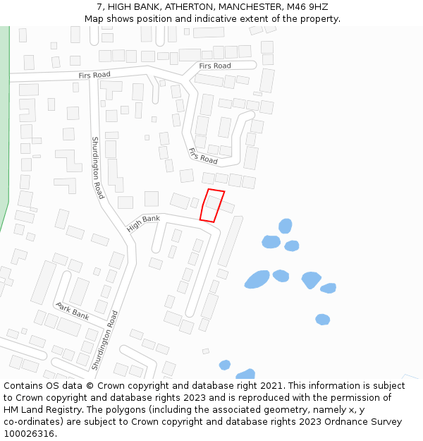 7, HIGH BANK, ATHERTON, MANCHESTER, M46 9HZ: Location map and indicative extent of plot