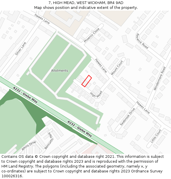 7, HIGH MEAD, WEST WICKHAM, BR4 9AD: Location map and indicative extent of plot