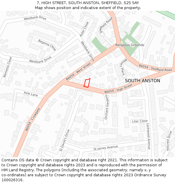 7, HIGH STREET, SOUTH ANSTON, SHEFFIELD, S25 5AY: Location map and indicative extent of plot