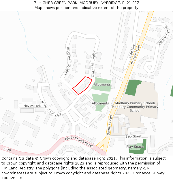 7, HIGHER GREEN PARK, MODBURY, IVYBRIDGE, PL21 0FZ: Location map and indicative extent of plot