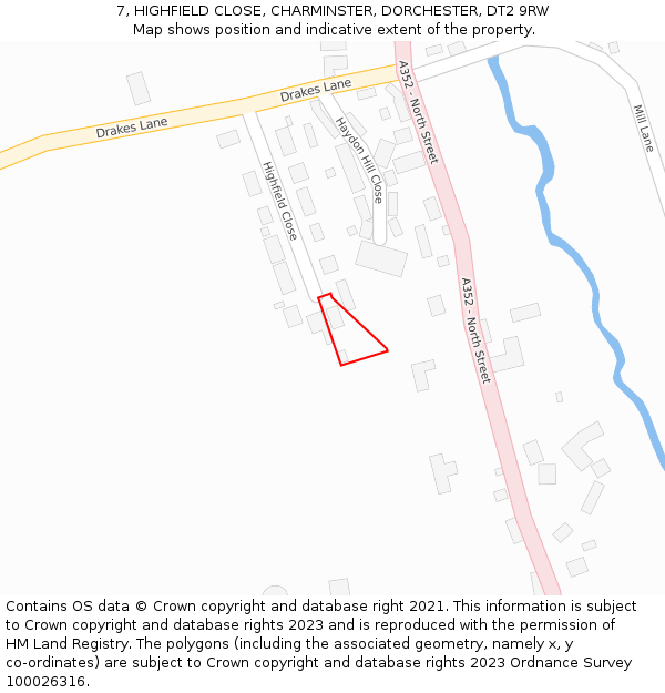 7, HIGHFIELD CLOSE, CHARMINSTER, DORCHESTER, DT2 9RW: Location map and indicative extent of plot